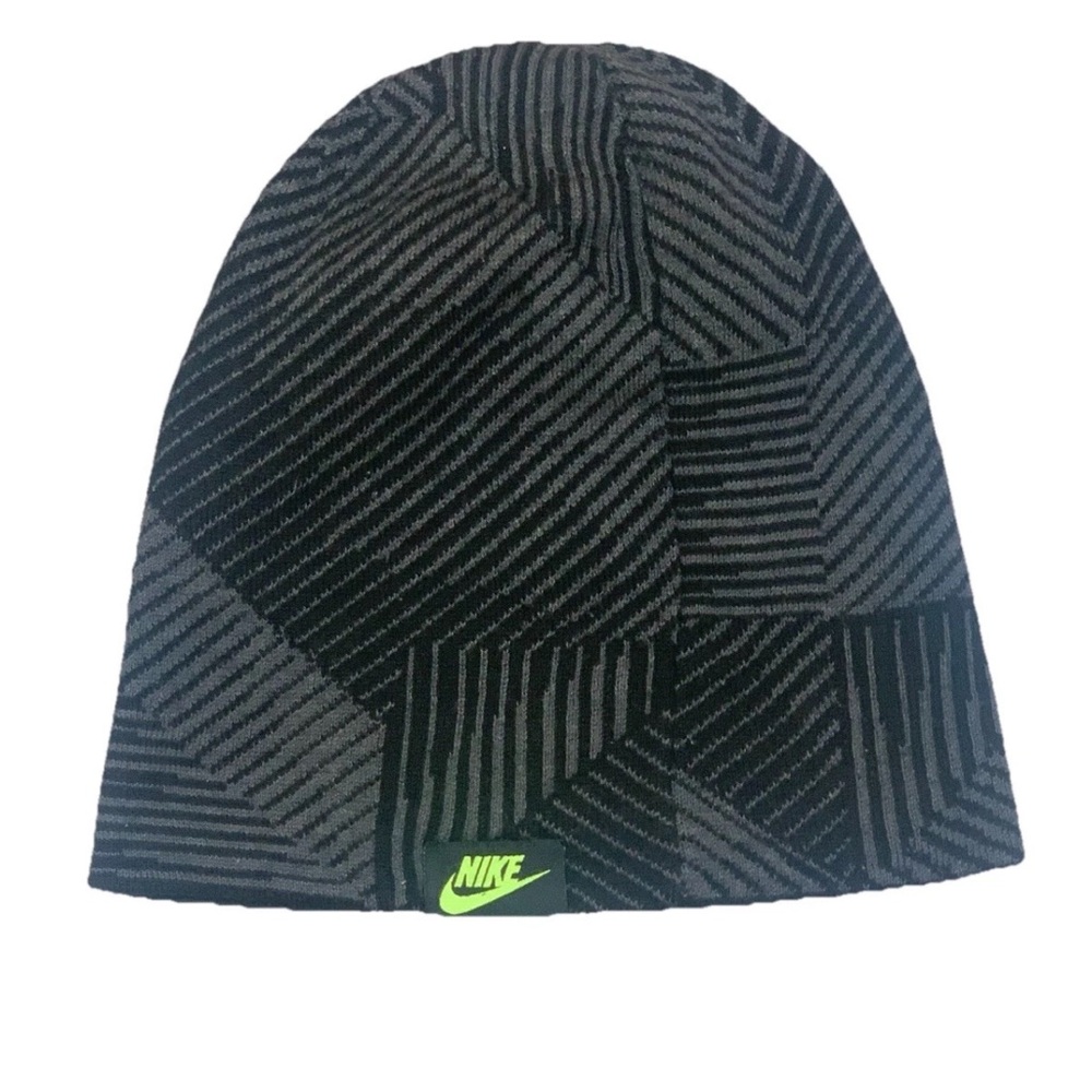 Nike Unisex Knit Beanie Hat Black Gray Pattern Neon Green Logo
OSFM Winter Cap